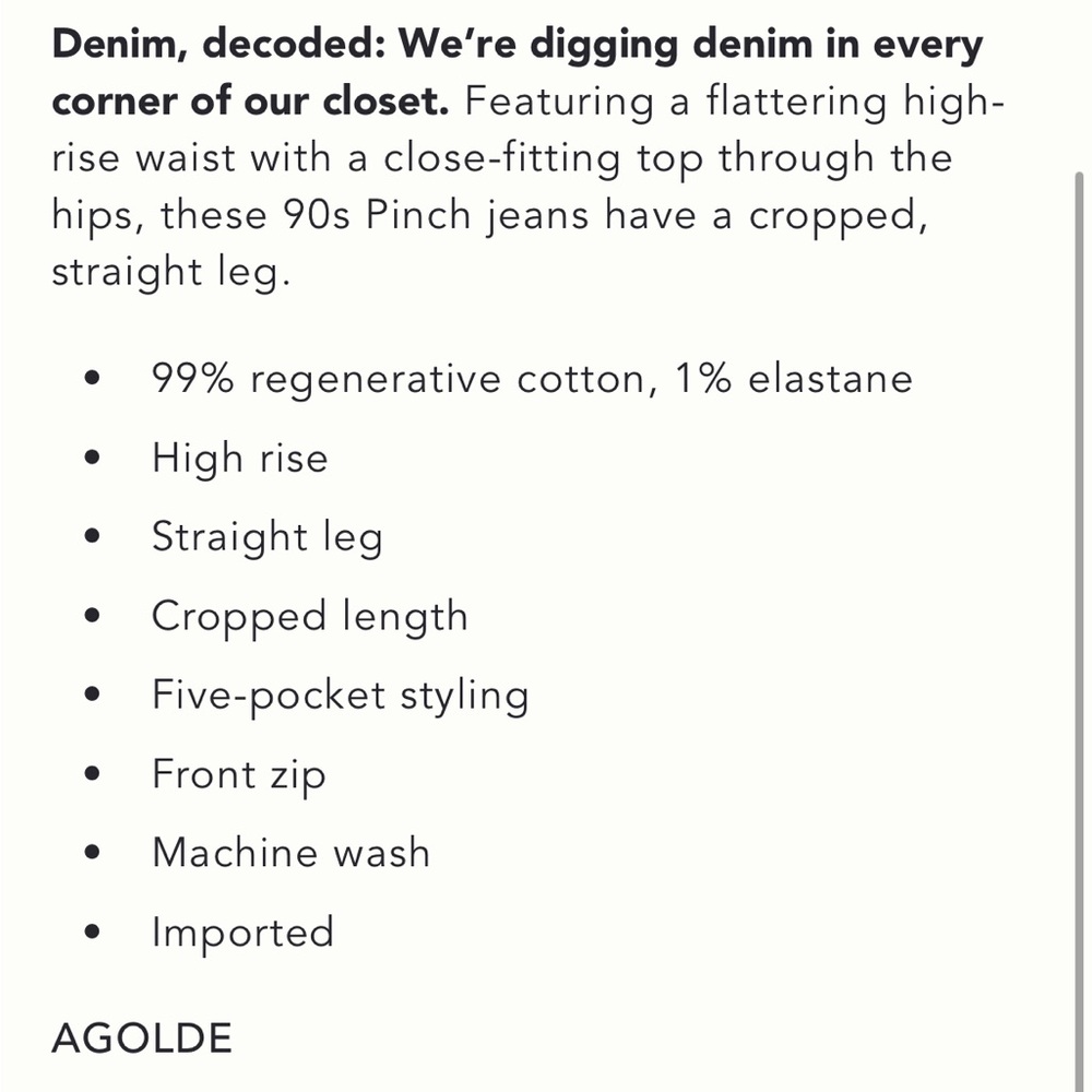 AGOLDE 90S PINCH CROP HIGH-RISE in Ripple NWOT Sz 31 Runs a little Big - Picture 12 of 13